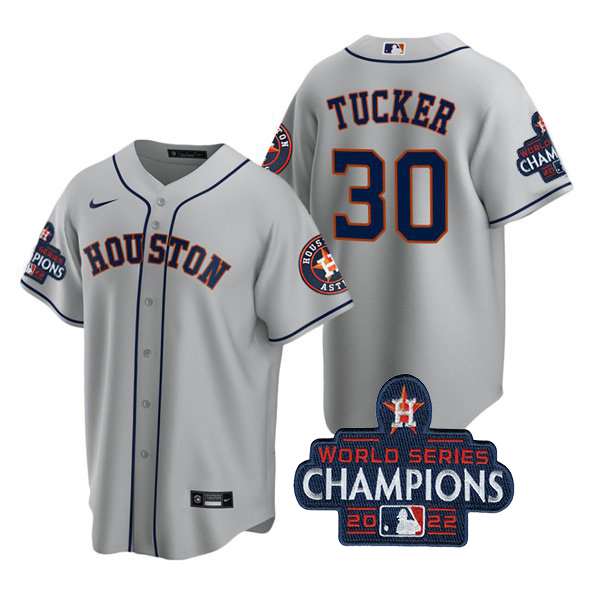 Houston Astros #30 Kyle Tucker Men's 150th Anniversary 2022 World Series Champions Game Jersey - Gray