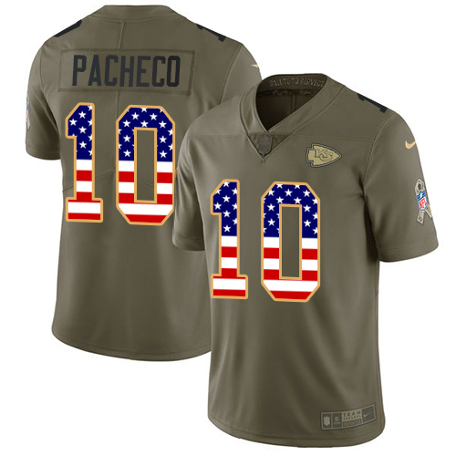 Chiefs #10 Isiah Pacheco Olive/USA Flag Youth Stitched Limited 2017 Salute To Service Jersey