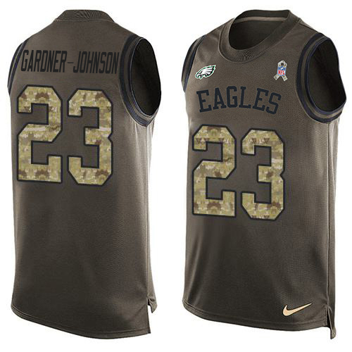 Eagles #23 C.J. Gardner-Johnson Green Men's Stitched Limited Salute To Service Tank Top Jersey