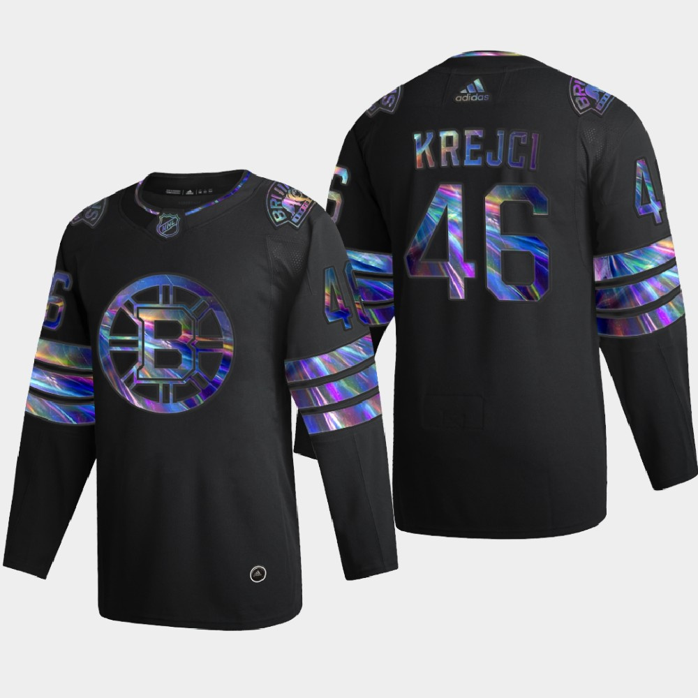 Washington Bruins #46 David Krejci Men's Iridescent Holographic Collection Jersey - Black
