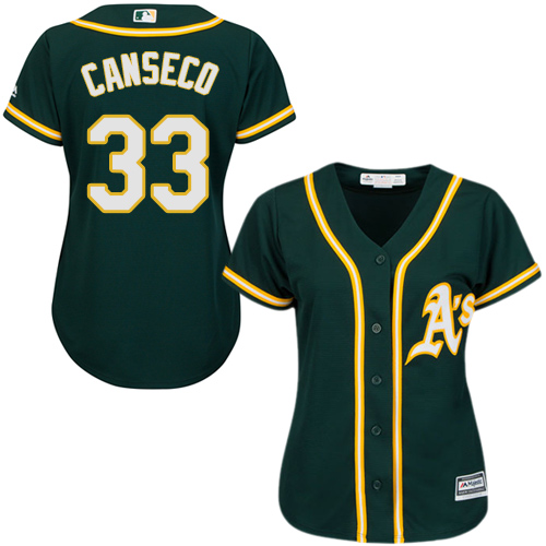 Oakland Athletics #33 Jose Canseco Green Alternate Women's Stitched Jersey Womens