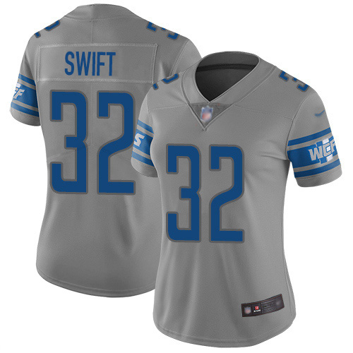 Detroit Lions #32 D'Andre Swift Gray Women's Stitched Limited Inverted Legend Jersey Womens