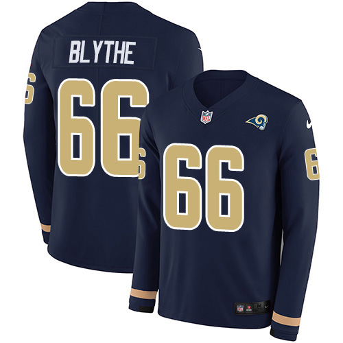 Los Angeles Rams #66 Austin Blythe Navy Blue Team Color Men's Stitched Limited Therma Long Sleeve Jersey Men's