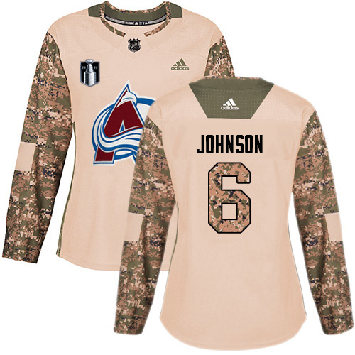 Adidas Colorado Avalanche #6 Erik Johnson Camo Women's 2022 Stanley Cup Final Patch Authentic Veterans Day Stitched Jersey Womens