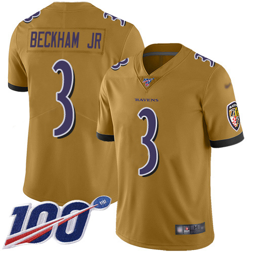 Ravens #3 Odell Beckham Jr. Gold Men's Stitched Limited Inverted Legend 100th Season Jersey