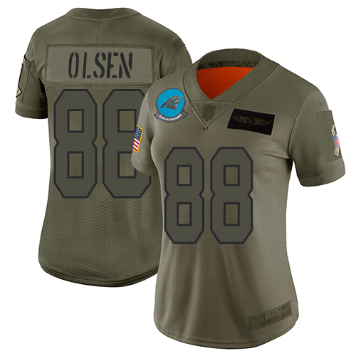 Carolina Panthers #88 Greg Olsen Camo Women's Stitched Limited 2019 Salute to Service Jersey Womens