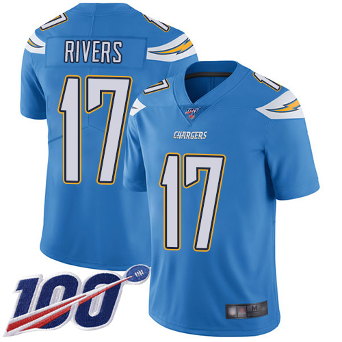 Los Angeles Chargers #17 Philip Rivers Electric Blue Alternate Youth Stitched 100th Season Vapor Limited Jersey Youth