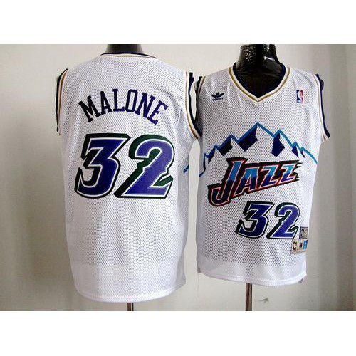 Utah Jazz #32 Karl Malone White Throwback Stitched Jersey Mens