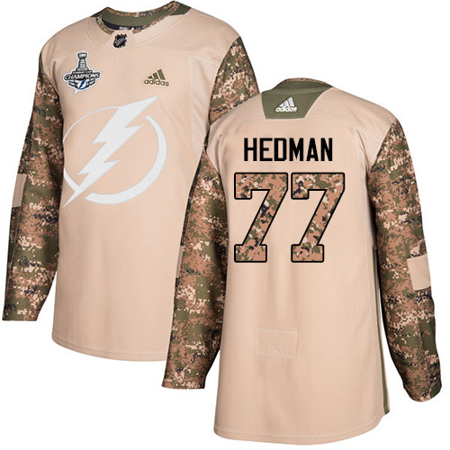 Adidas Tampa Bay Lightning #77 Victor Hedman Camo Authentic 2017 Veterans Day 2020 Stanley Cup Champions Stitched Jersey Men's