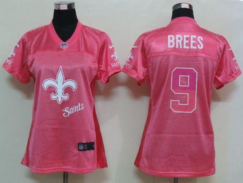 Saints #9 Drew Brees Pink Women's Fem Fan Game Jersey