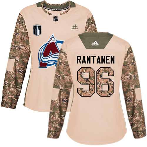 Adidas Colorado Avalanche #96 Mikko Rantanen Camo Authentic Women's 2022 Stanley Cup Final Patch Veterans Day Stitched Jersey Womens