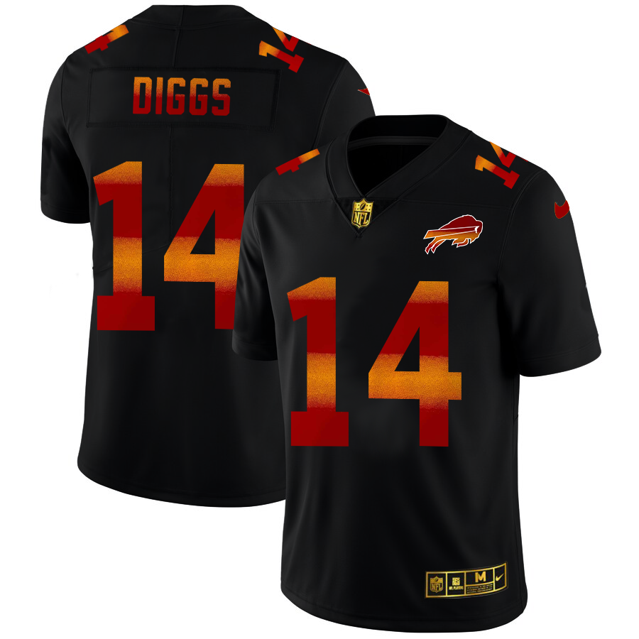 Buffalo Bills #14 Stefon Diggs Men's Black Red Orange Stripe Vapor Limited Jersey