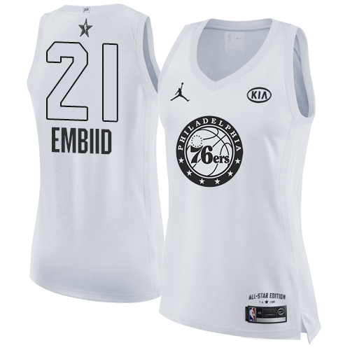 Philadelphia 76ers #21 Joel Embiid White Womens Jordan Swingman 2018 All-Star Game Jersey Womens