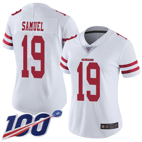 49ers #19 Deebo Samuel White Women's Stitched 100th Season Vapor Limited Jersey