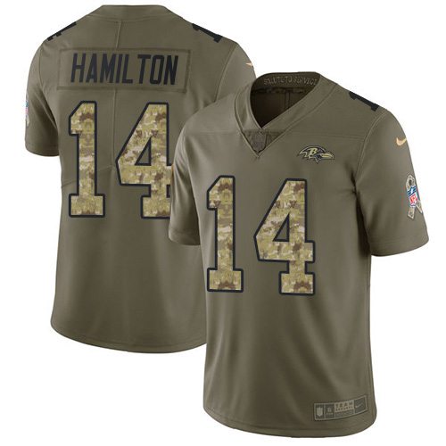 Ravens #14 Kyle Hamilton Olive/Camo Men's Stitched Limited 2017 Salute To Service Jersey