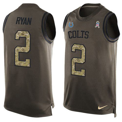 Colts #2 Matt Ryan Green Men's Stitched Limited Salute To Service Tank Top Jersey