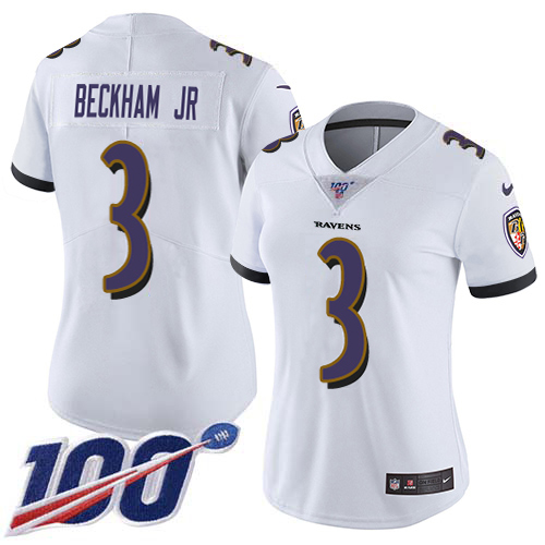 Ravens #3 Odell Beckham Jr. White Women's Stitched 100th Season Vapor Untouchable Limited Jersey