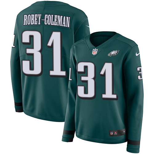 Philadelphia Eagles #31 Nickell Robey-Coleman Green Team Color Women's Stitched Limited Therma Long Sleeve Jersey Womens