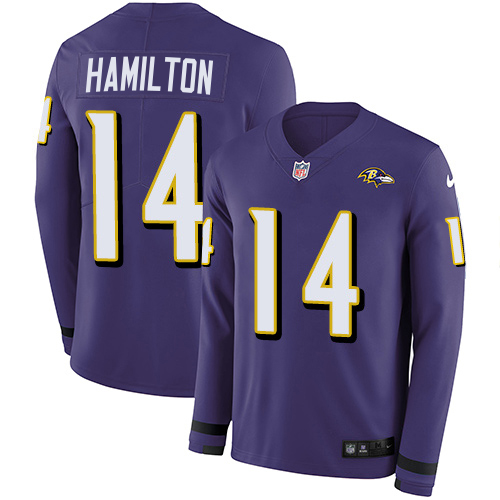 Ravens #14 Kyle Hamilton Purple Team Color Youth Stitched Limited Therma Long Sleeve Jersey