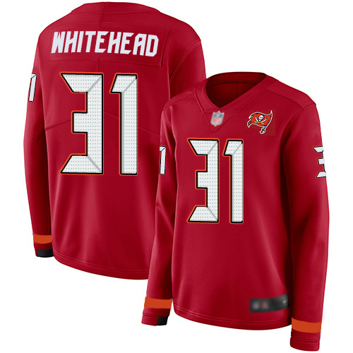 Tampa Bay Buccaneers #31 Jordan Whitehead Red Team Color Women's Stitched Limited Therma Long Sleeve Jersey Womens