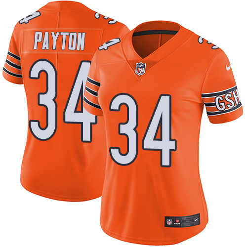 Bears #34 Walter Payton Orange Women's Stitched Limited Rush Jersey