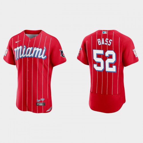 Miami Miami Marlins #52 Anthony Bass Men's 2021 City Connect Authentic Jersey Red Men's