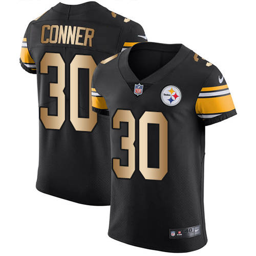 Pittsburgh Steelers #30 James Conner Black Team Color Men's Stitched Elite Gold Jersey Men's