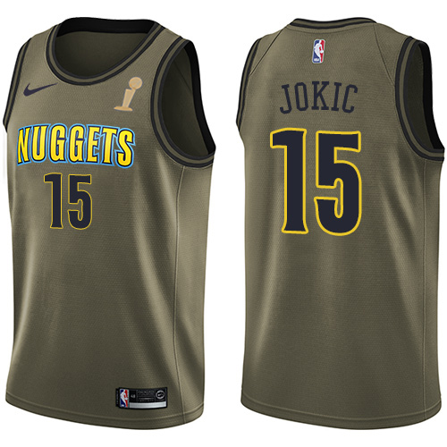 Nuggets #15 Nikola Jokic Green Women's 2023 Finals Champions Salute To Service Swingman Jersey