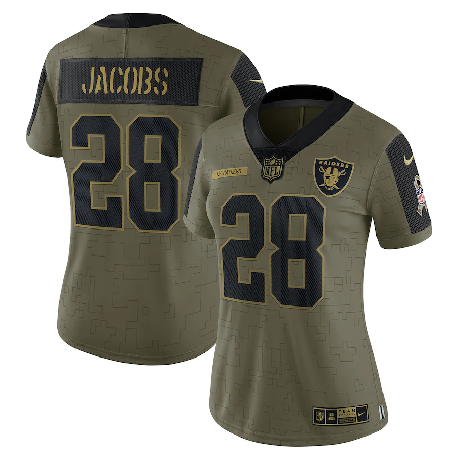Las Vegas Raiders #28 Josh Jacobs Olive Women's 2021 Salute To Service Limited Player Jersey