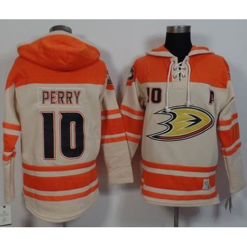 Anaheim Ducks #10 Corey Perry Cream/Orange Sawyer Hooded Sweatshirt Stitched Jersey Men's