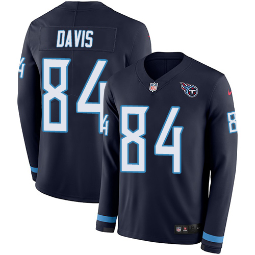Tennessee Titans #84 Corey Davis Navy Blue Team Color Men's Stitched Limited Therma Long Sleeve Jersey Men's