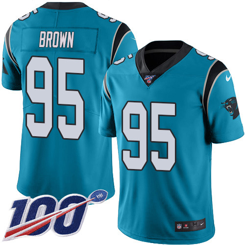 Carolina Panthers #95 Derrick Brown Blue Youth Stitched Limited Rush 100th Season Jersey Youth
