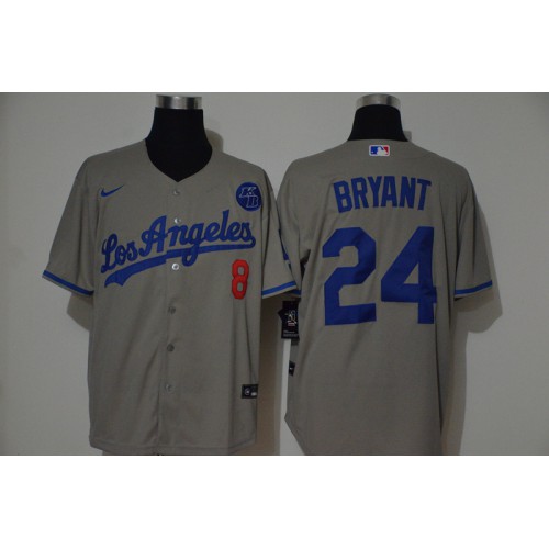 Los Angeles Los Angeles Dodgers #8 #24 Kobe Bryant Men's Grey Cool Base 2020 KB Patch Jersey Men's
