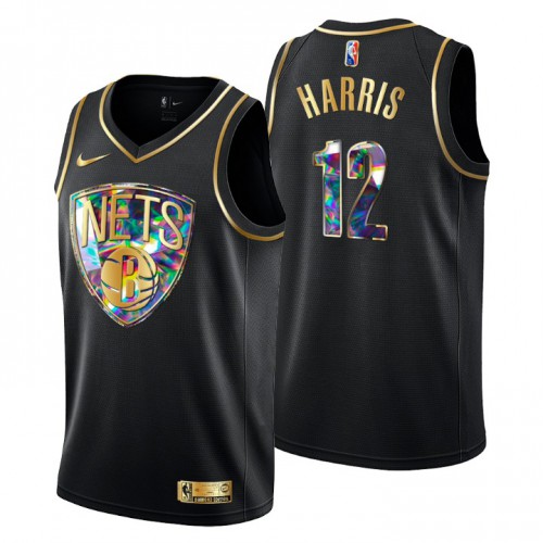 Brooklyn Brooklyn Nets #12 Joe Harris Mens Golden Edition Diamond Logo 2021/22 Swingman Jersey - Black Mens