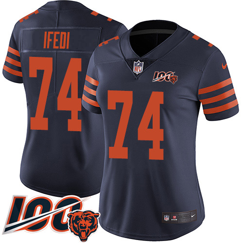 Chicago Bears #74 Germain Ifedi Navy Blue Alternate Women's Stitched 100th Season Vapor Untouchable Limited Jersey Womens