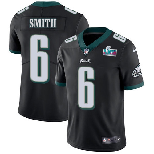 Eagles #6 DeVonta Smith Black Super Bowl LVII Patch Alternate Men's Stitched Vapor Untouchable Limited Jersey