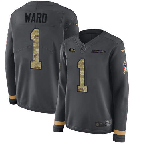 49ers #1 Jimmie Ward Anthracite Salute To Service Women's Stitched Limited Therma Long Sleeve Jersey
