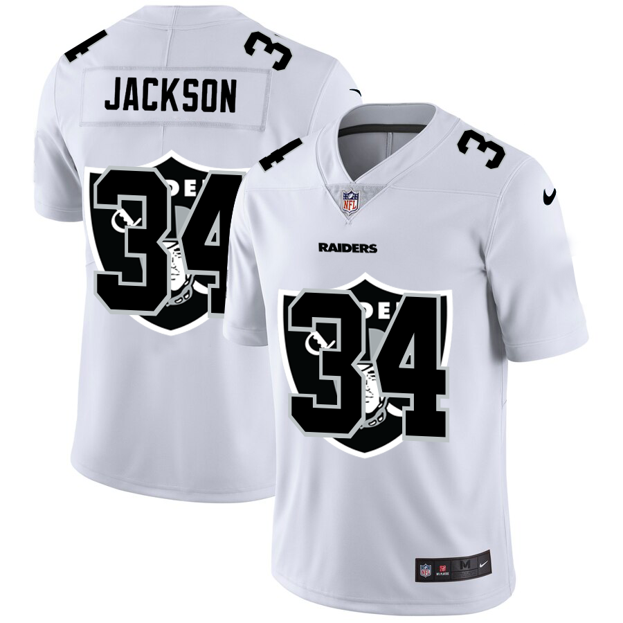 Las Vegas Raiders #34 Bo Jackson White Men's Team Logo Dual Overlap Limited Jersey