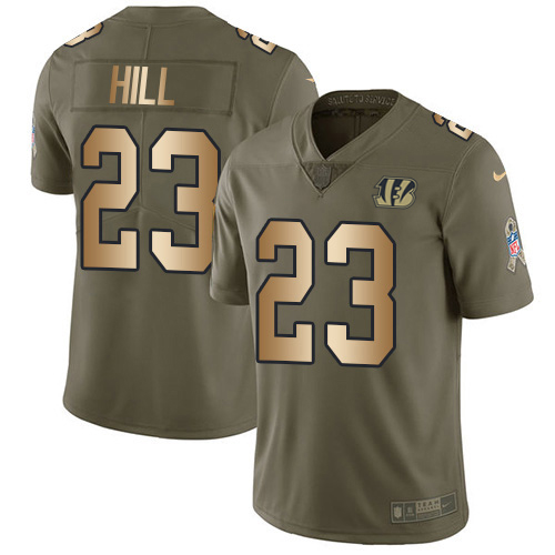 Bengals #23 Daxton Hill Olive/Gold Youth Stitched Limited 2017 Salute To Service Jersey