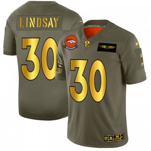 Denver Denver Broncos #30 Phillip Lindsay Men's Olive Gold 2019 Salute to Service Limited Jersey Men's