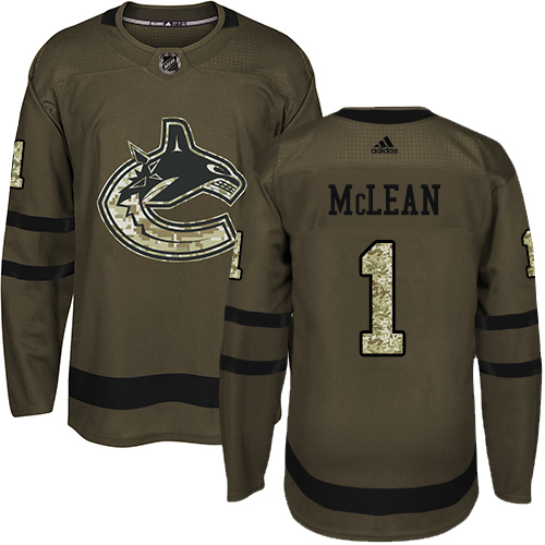 Adidas Vancouver Canucks #1 Kirk Mclean Green Salute to Service Stitched Jersey Men's