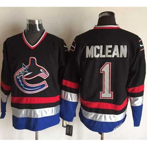 Vancouver Canucks #1 Kirk Mclean Black/Blue CCM Throwback Stitched Jersey Men's