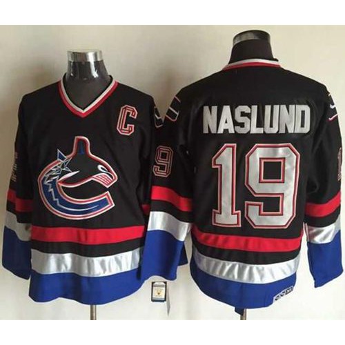 Vancouver Canucks #19 Markus Naslund Black/Blue CCM Throwback Stitched Jersey Men's