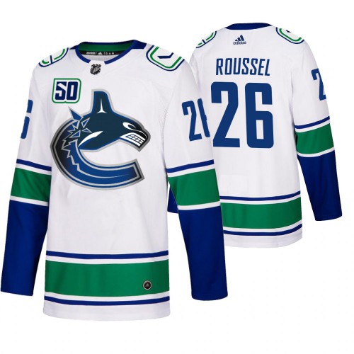 Vancouver Vancouver Canucks #26 Antoine Roussel 50th Anniversary Men's White 2019-20 Away Authentic Jersey Men's