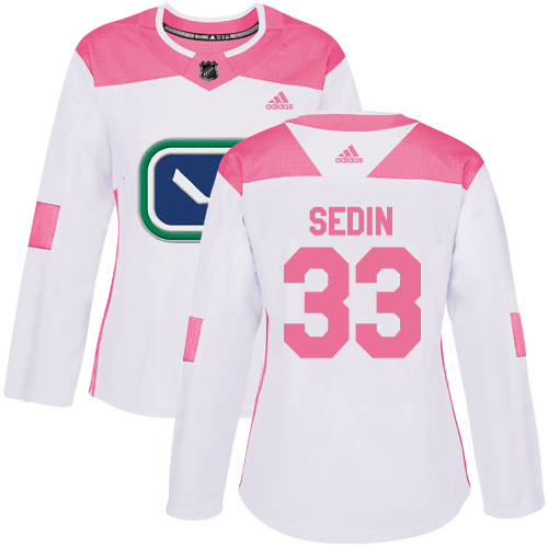 Adidas Vancouver Canucks #33 Henrik Sedin White/Pink Authentic Fashion Women's Stitched Jersey Womens