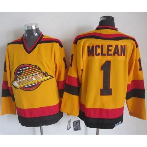 Vancouver Canucks #1 Kirk Mclean Gold CCM Throwback Stitched Jersey Men's