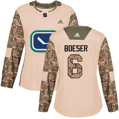 Adidas Vancouver Canucks #6 Brock Boeser Camo Authentic 2017 Veterans Day Women's Stitched Jersey Womens