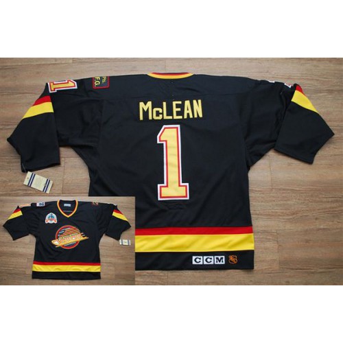 Vancouver Canucks #1 Kirk Mclean Stitched Black CCM Throwback Vintage Jersey Men's