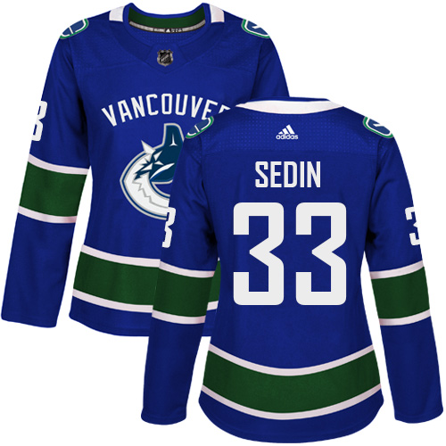 Adidas Vancouver Canucks #33 Henrik Sedin Blue Home Authentic Women's Stitched Jersey Womens