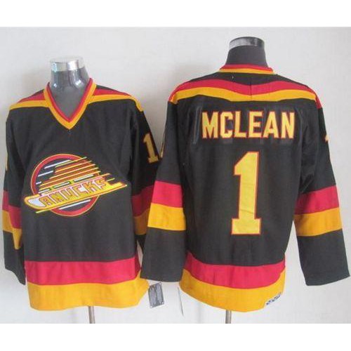 Vancouver Canucks #1 Kirk Mclean Black/Gold CCM Throwback Stitched Jersey Men's
